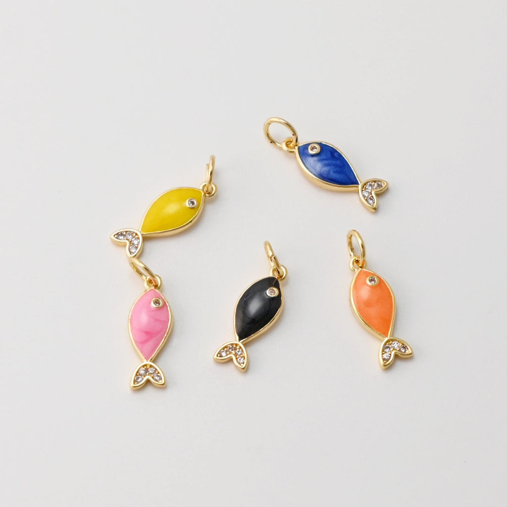 Colgante de pez, dijes de pez esmaltados, circonita pavé, dijes de animales chapados en oro de 18 quilates, para hacer pulseras y collares, accesorios de joyería S1445