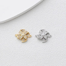 Load image into Gallery viewer, Small Windmill Connector, Gold Plated Windmills,  18K Gold, CZ Pave Charm, Earring Necklace Making Finding S1372