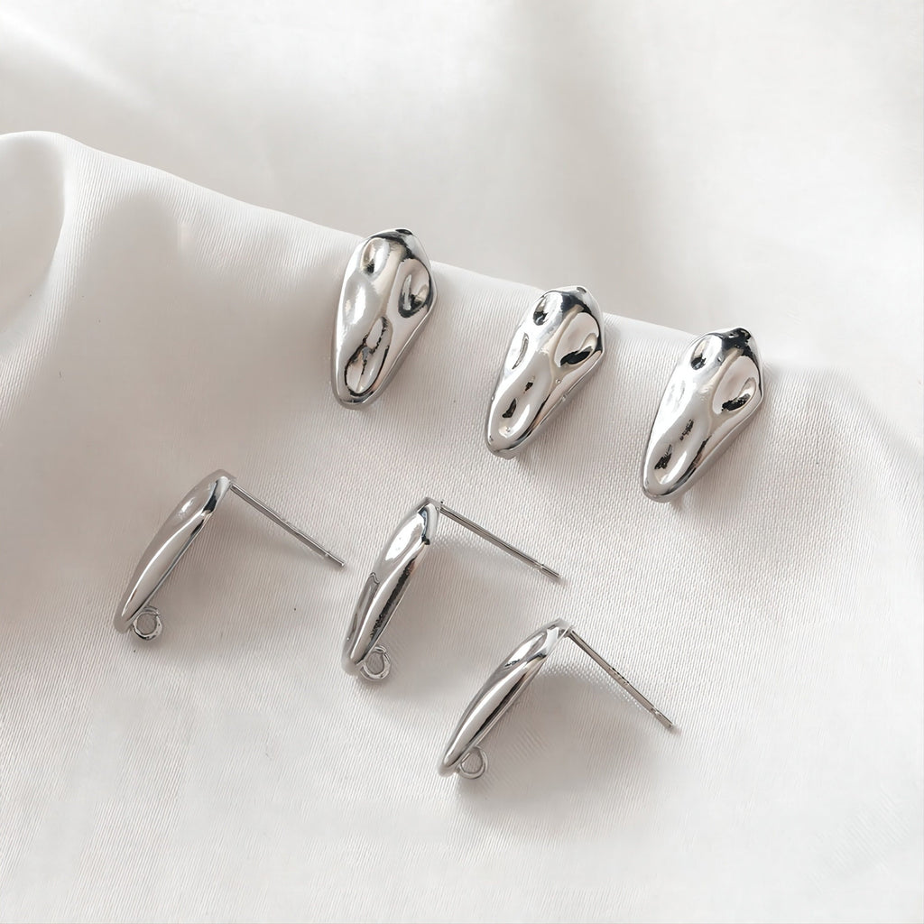 Irregular Stone Ear Post With Loop, S925 Silver Ear Pin Nickel Free Earrings, Gold Ear Stud, Hypoallergenic Earring Findings JJ016-ZX7001