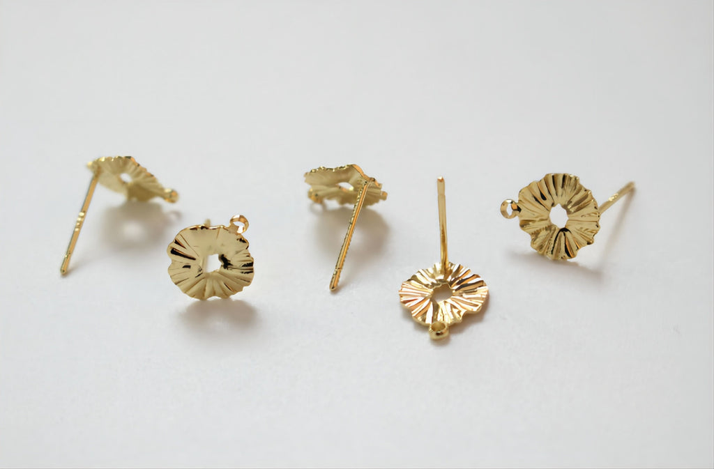 10 pendientes redondos plisados ​​calados con aro, dorados/plateados, de plata S925, sin níquel, hipoalergénicos, JJ011