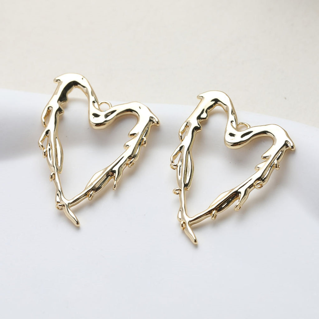 Melted Heart Pendant, Heart Charms, 14K Gold/Silver Plated Heart Pendant, Jewelry Findings GE126