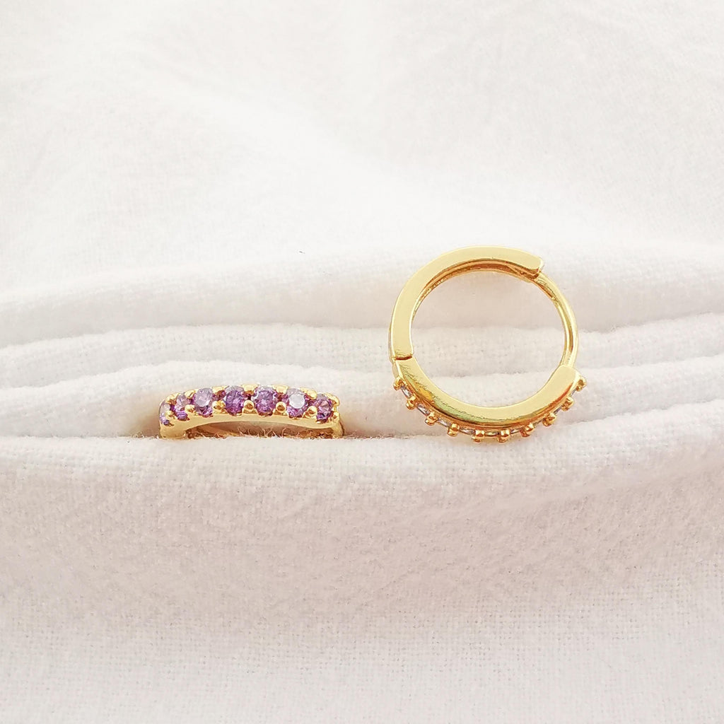 Cubic Ear Hoops Multicolor Pave Crystal , 14mm, 18K Gold Plated Leverback Earrings, Huggie Hoops Earring S1006