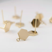 Load image into Gallery viewer, 10pcs Gold Hexagon Earring Post With Loop, S925 Silver Ear Pin Nickel Free Earrings, Ear Stud Loop, Hypoallergenic Earring Findings Z058