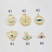 Load image into Gallery viewer, Evil Eye Charm Collection, Coin Pendant, 18K Gold Plated CZ Pave Eye Pendant, Necklace Making Charm, Jewelry Findings S20654