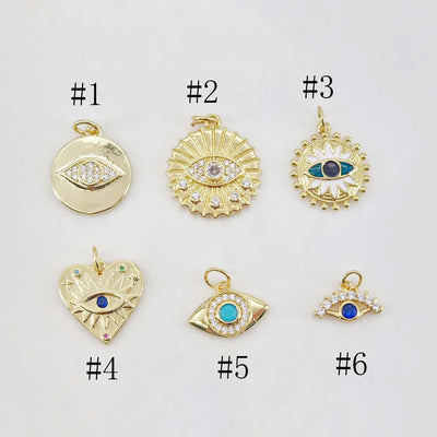 Evil Eye Charm Collection, Coin Pendant, 18K Gold Plated CZ Pave Eye Pendant, Necklace Making Charm, Jewelry Findings S20654