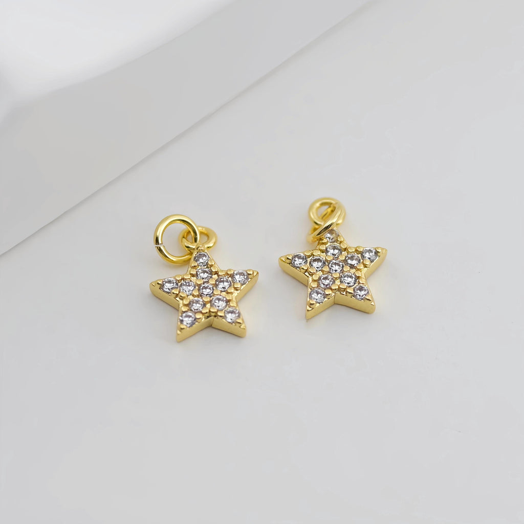 Tiny Star Charms, 10.4mm, Crystal Cubic Star Pendant, Star Connector, 18K Gold Plated, Necklace charms, Jewelry Findings S20721