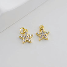 Load image into Gallery viewer, Tiny Star Charms, 10.4mm, Crystal Cubic Star Pendant, Star Connector, 18K Gold Plated, Necklace charms, Jewelry Findings S20721