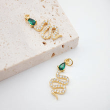 Load image into Gallery viewer, Snake Charm, 18K Gold Plated Snake Pendant for Necklace Making, 30x12mm, Micro CZ Pave Charm, Jewelry Finding S928