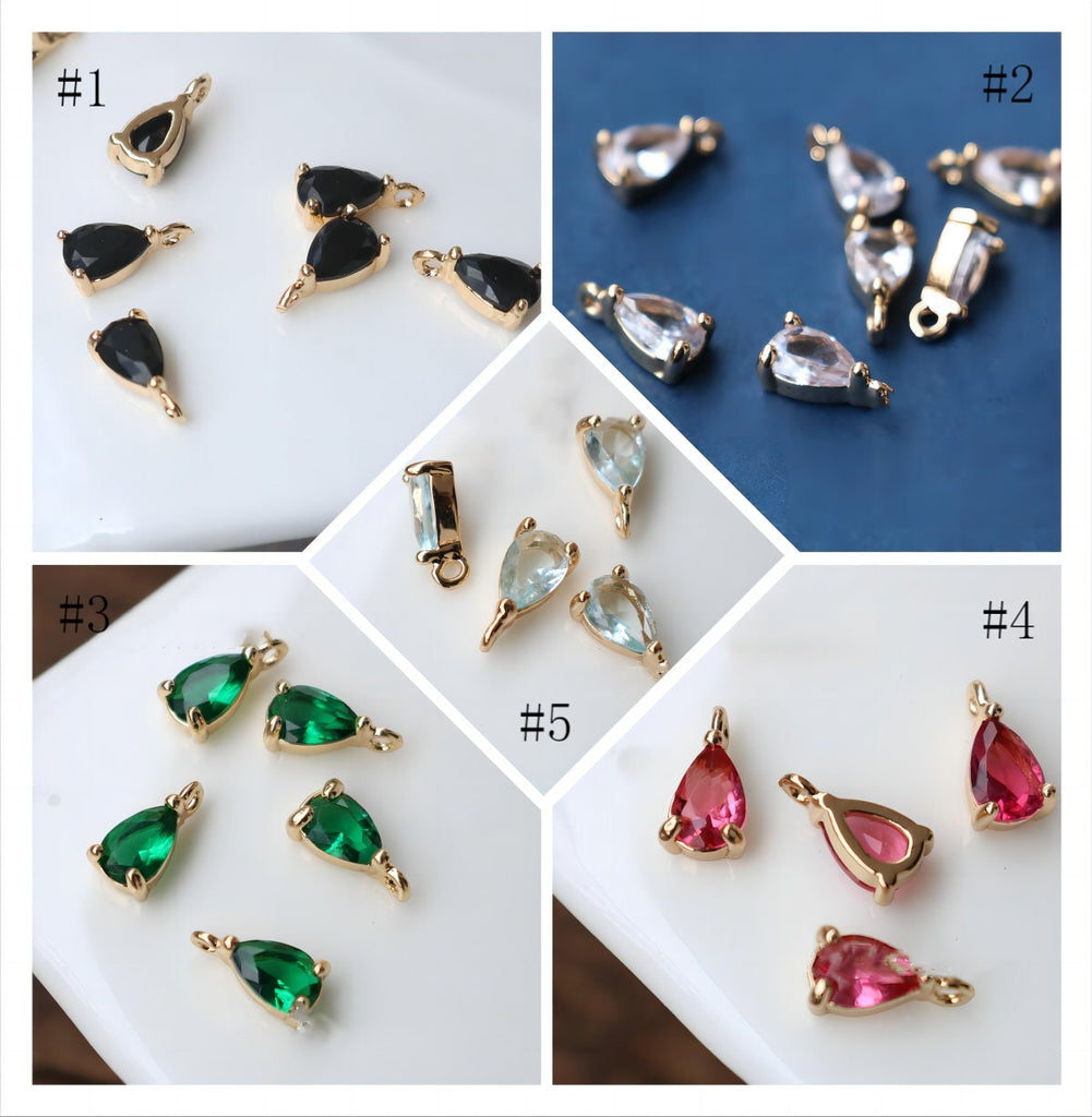 10 قطع - دلايات كريستال صغيرة على شكل دمعة، مطلية بالذهب عيار 14 قيراطًا، قطع مجوهرات HL123-F212