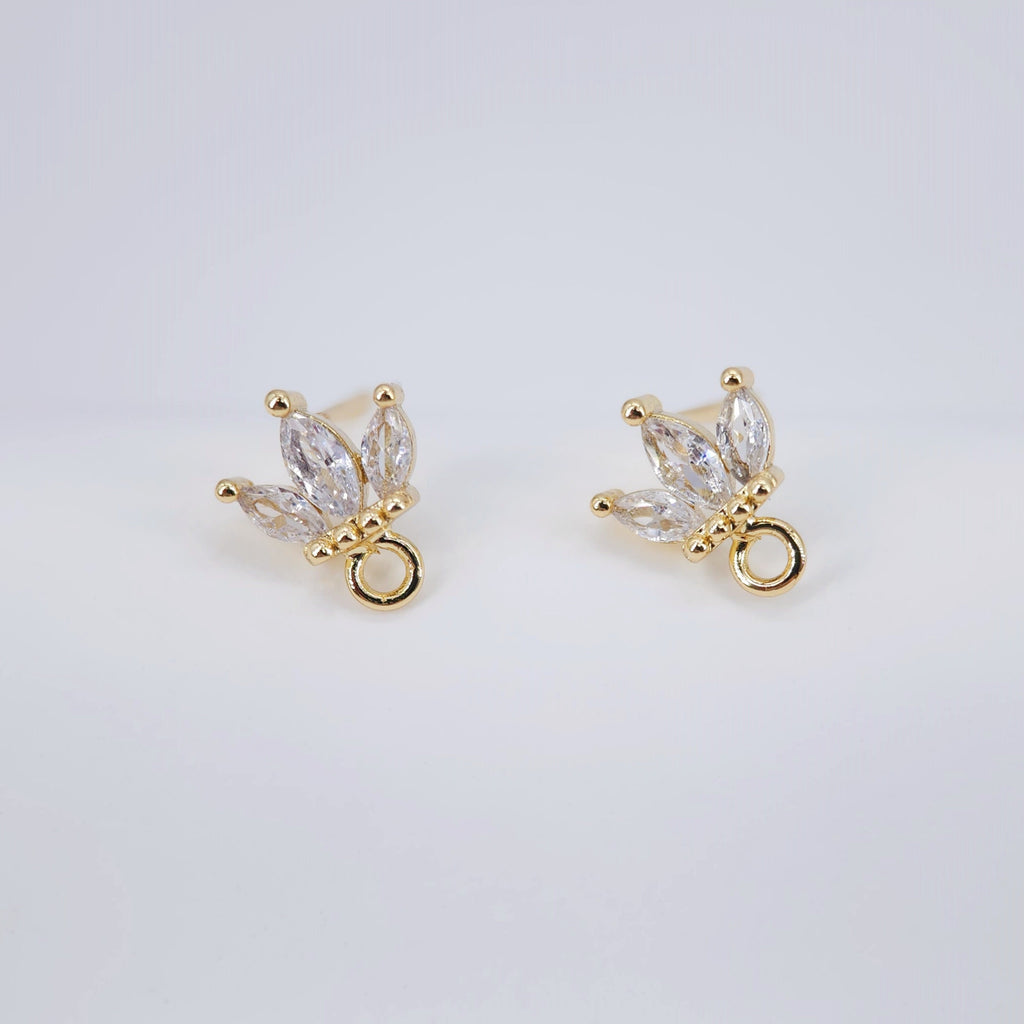 Cubic Zirconia Crown Post Earrings,Gold Plated Earring Stud with Loop,Hypoallergenic,Handmade Earring Finding,DIY Earring Supplies D0037