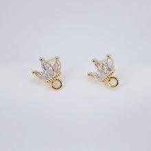 Load image into Gallery viewer, Cubic Zirconia Crown Post Earrings,Gold Plated Earring Stud with Loop,Hypoallergenic,Handmade Earring Finding,DIY Earring Supplies D0037