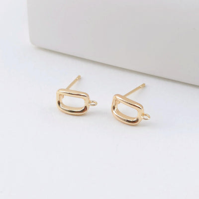 14K Gold Rectangular Earring Post With Loop, Nickel Free Earrings, Ear Stud, Hypoallergenic Earring Findings ZX309