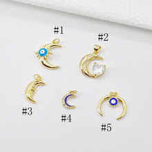 Load image into Gallery viewer, Cubic Crescent Moon Charm, 18K Gold Plated Moon Pendant, Micro CZ Pave OX Horn Charms, Jewelry Findings S20698