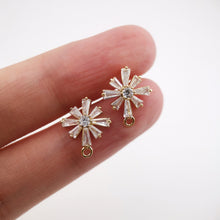 Load image into Gallery viewer, Cubic Zirconia Octagon Post Earrings,Gold Plated Earring Post with Loop,Hypoallergenic,Handmade Earring Finding,DIY Earring Supplies D0028