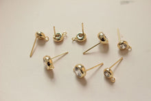 Load image into Gallery viewer, 10PCS Tiny Ear Post with Loops, S925 Silver Ear Pin Nickel Free, Micro CZ Pave, 6mm/7mm, 14K Gold Plated Stud Earring Finding BB068