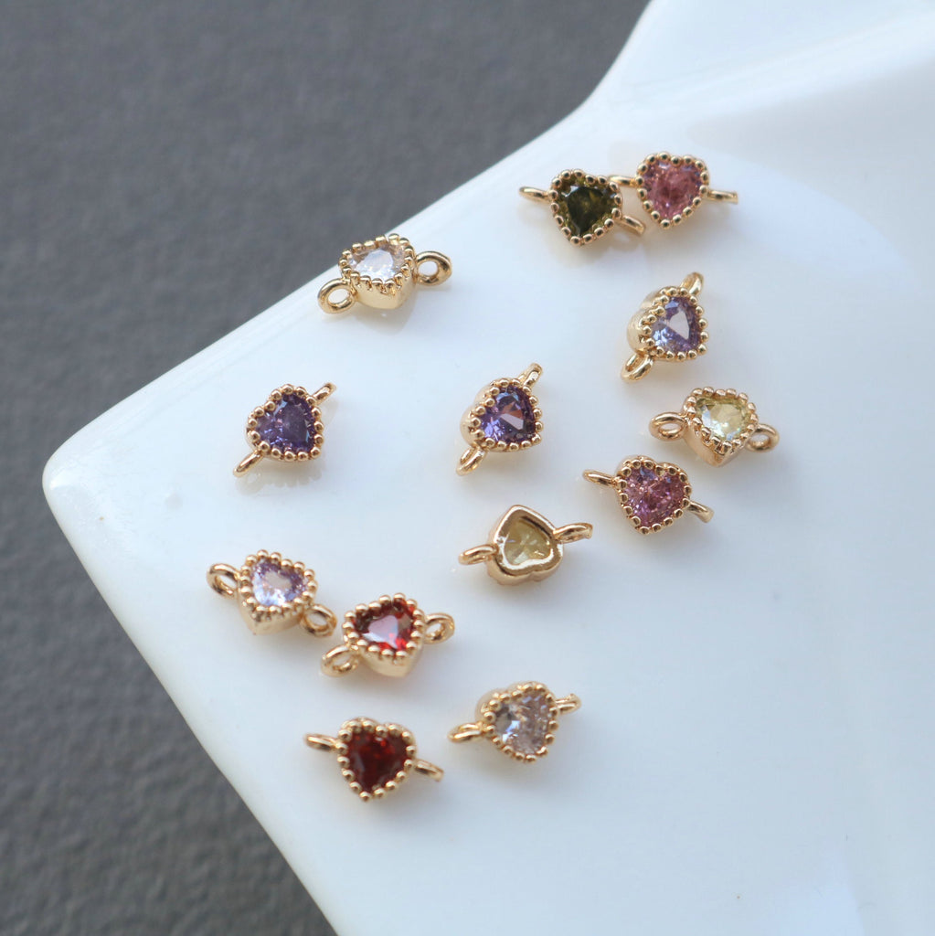 10pcs Tiny Heart Connector, 14k Gold CZ Pave Pendant, Bracelet Necklace Pendant, Real Gold Plated, Jewelry Findings HL103-F104