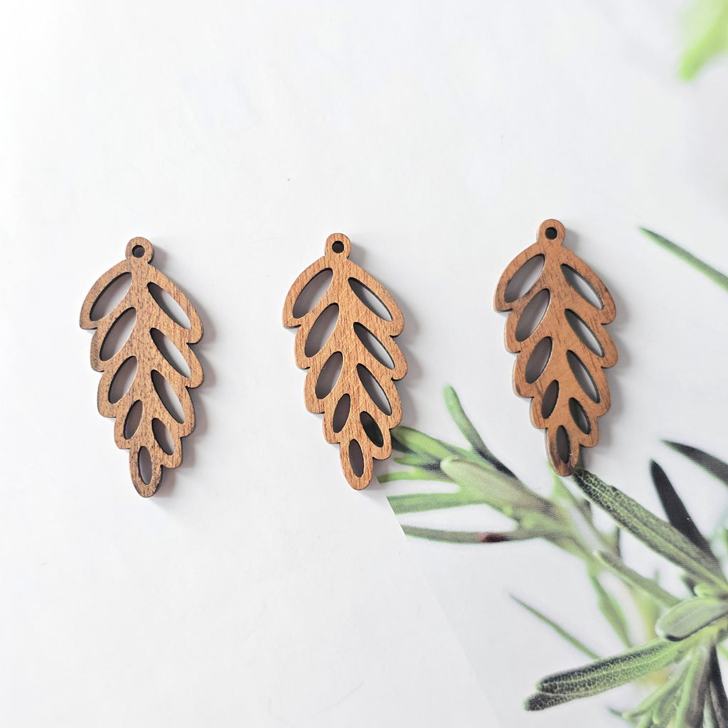 2PCS Leaf Shape Wood Charms, Wooden Pendant, Reclaimed Walnut Wood, Geometric Statement Wood Earrings Diy Ideas JT945