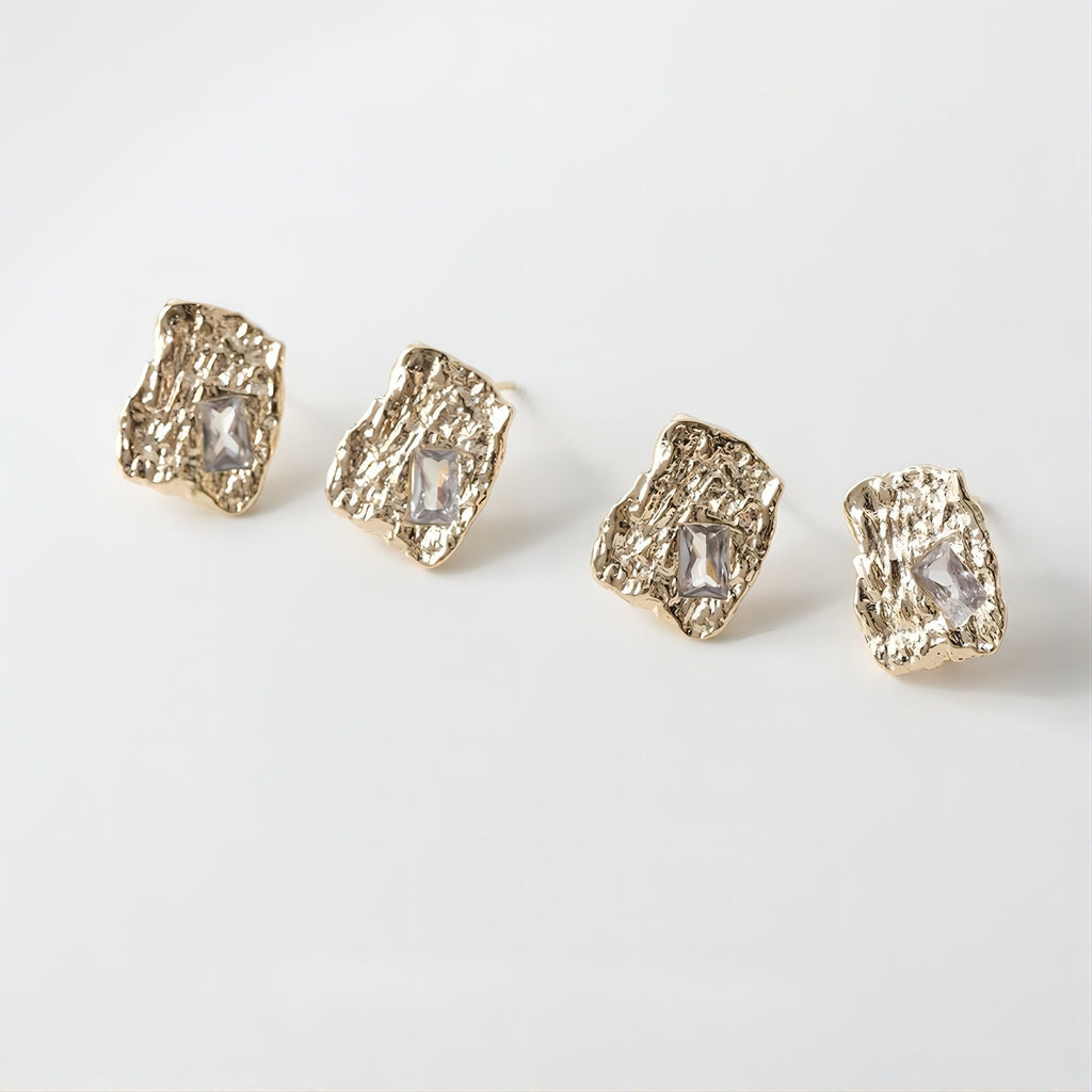 قرط أذن مربع غير منتظم مع حلقة، ذهبي/فضي، أقراط فضة S925 خالية من النيكل، نتائج قرط مضادة للحساسية GE043