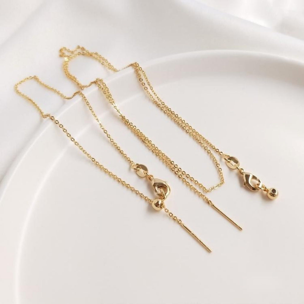 Adjustable Cable Necklace/Bracelet Finished Chain With Needle, 14K Gold Plated O Chain, 1mm, Necklace Bracelet Making Findings YY004