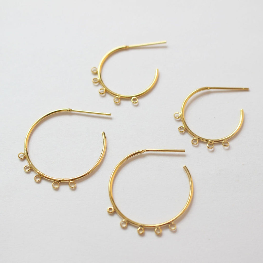 C Shape Earrings Post with 5 loops, 18K Gold, Nickel Free Earrings, Ear Stud Hypoallergenic Earring Findings BB079