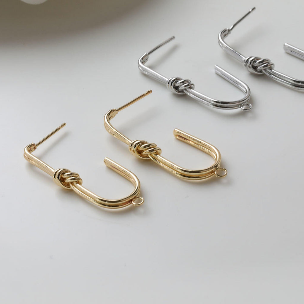 Gold Knot Earring Post, S925 Silver Ear Pin, Nickel Free Earrings, 14K Ear Stud, Tie The Knot Earring Findings GZ746