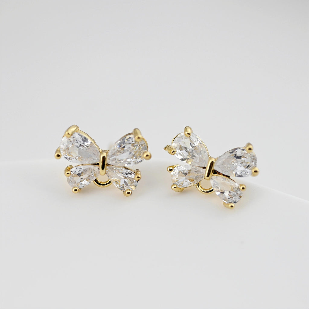 Butterfly Pave Crystal Earring Post, Gold Plated, S925 Silver Pin Nickel Free Earrings, Hypoallergenic Earring D0222