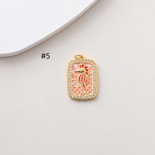Load image into Gallery viewer, Rectangular Card Charm, Enamel Pendant, 18K Gold Plated, CZ Pave Pendant, Marine Life Pendant, Necklace Making Charm, Jewelry Findings S1388