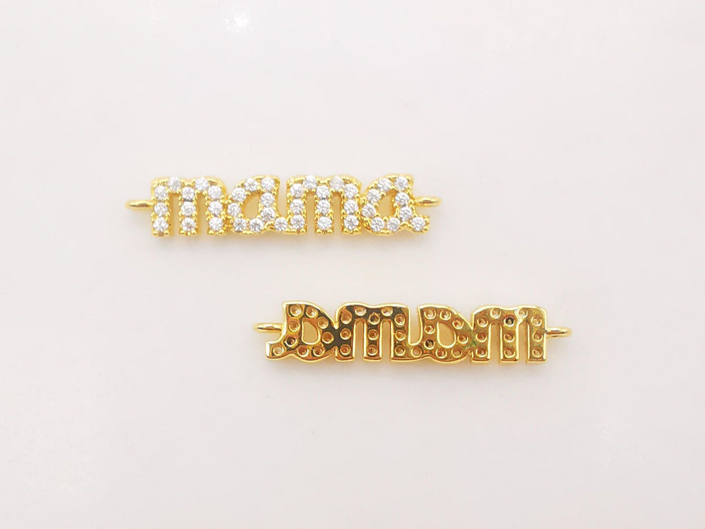 Cubic MAMA Connector, 18K Gold Plated Micro CZ Pave Connector Charm, Necklace Making Findings, 24x5mm, Jewelry Finding Gift for Mom S907