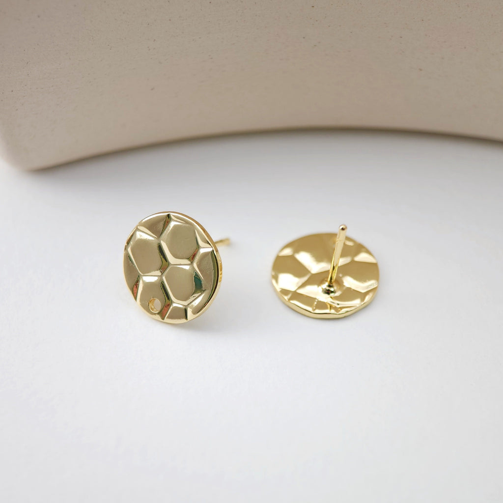 18K Gold Round Engraved Post With Loop, Round Stud Earring Nickel Free, 12.7mm, Hypoallergenic Earring Findings D0197