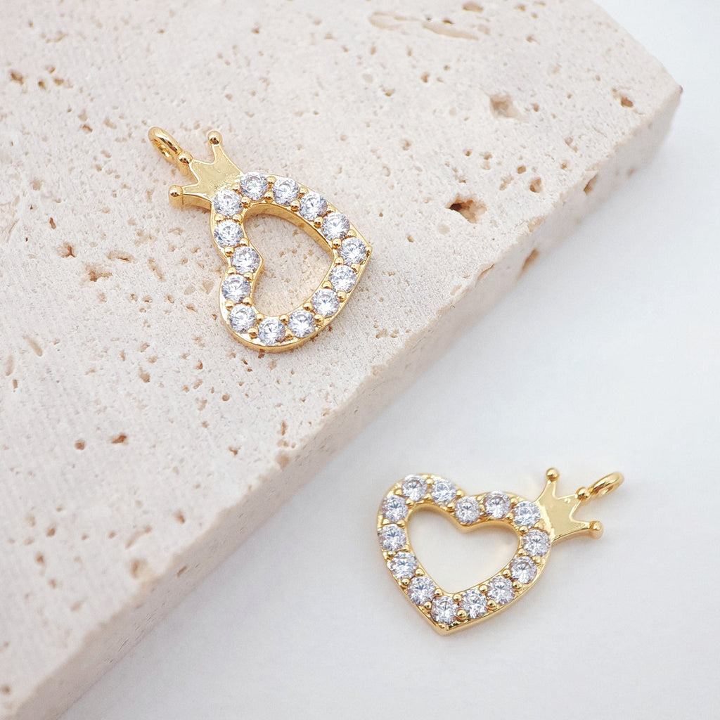 Cubic Heart Charms, 18K Gold Plated CZ Pave Love Charms, Bracelet Necklace Making Pendants, Jewelry Findings S20549