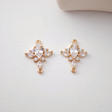 CZ Pave Leaf Charm, Cubic Pendant, Earring Connectors, Real Gold Plated Brass Earring Charms, Jewelry Findings D0068