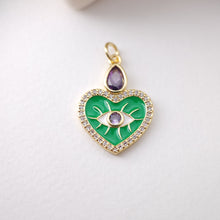 Load image into Gallery viewer, Heart Shape Evil Eye Charm, 18K Gold Plated Micro CZ Pave Enamel Eye Pendant, Necklace Making Charm, Jewelry Findings S1199
