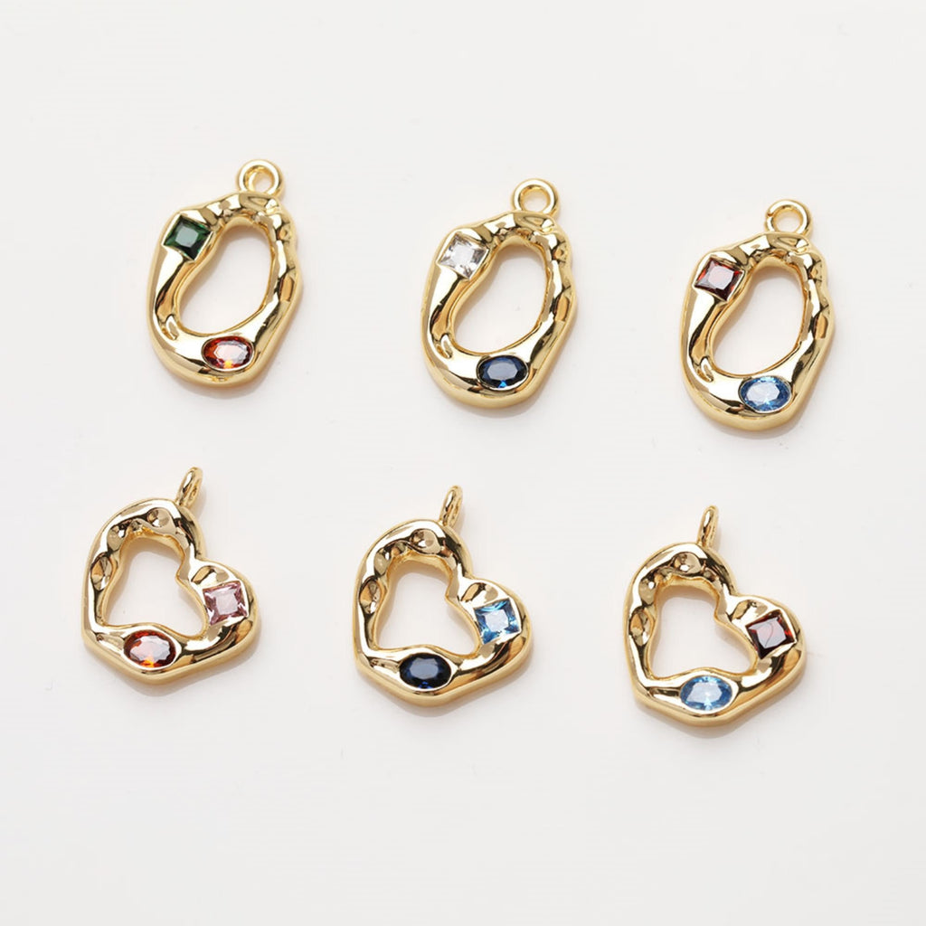 Colgante de circonitas cúbicas de colores, ovalado irregular, con forma de corazón, calado, chapado en oro de 18 quilates, GZ382