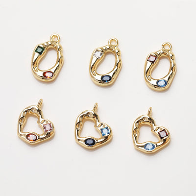 Irregular Oval, Heart Colourful CZ Pave Pendant, Openwork Charm, 18K Gold Plated Charm, Necklace Pendant GZ382