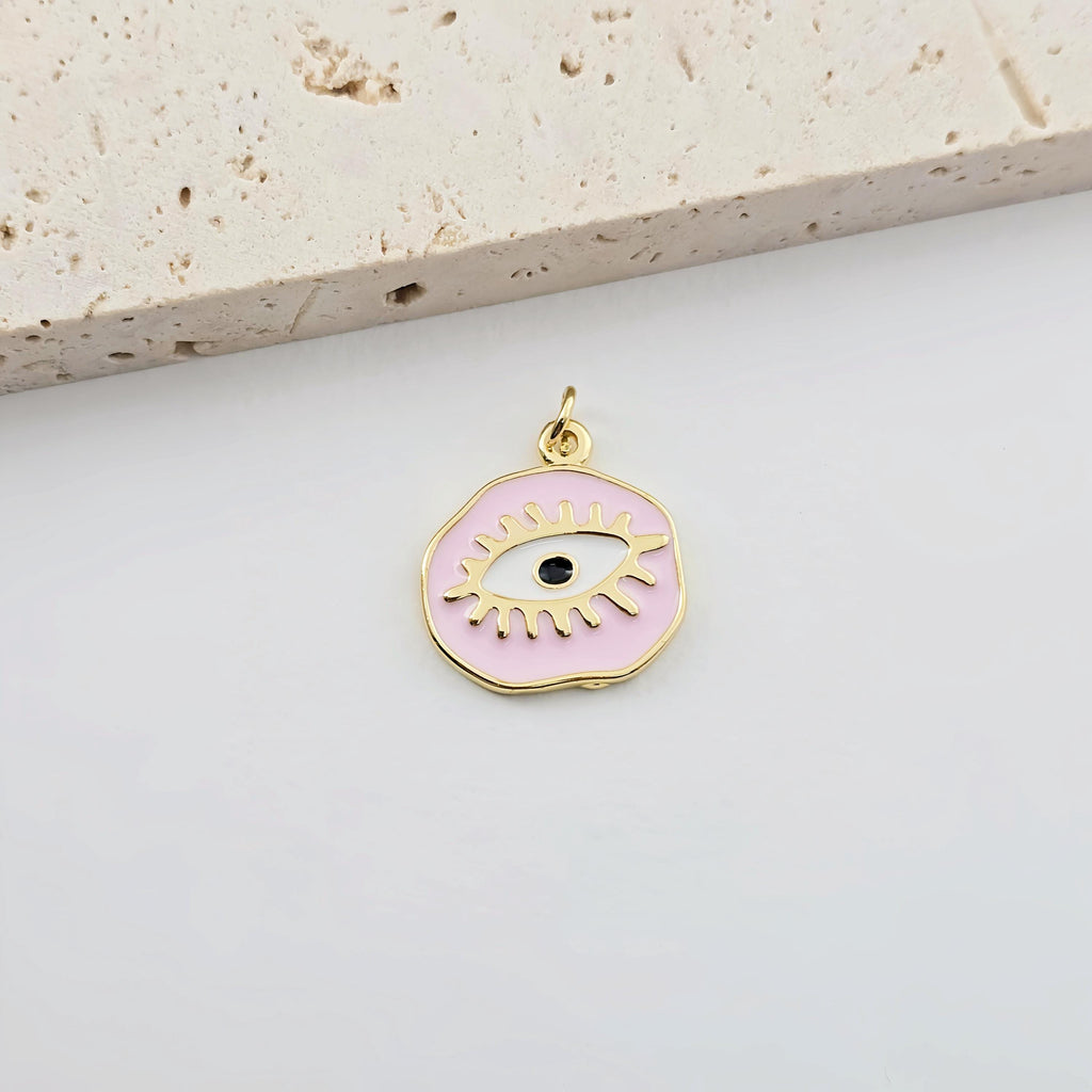 Enamel Evil Eye Charm, 18K Gold Plated Eye Pendant, 20mm, Necklace Making Charm, Jewelry Findings S1283