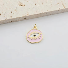 Load image into Gallery viewer, Enamel Evil Eye Charm, 18K Gold Plated Eye Pendant, 20mm, Necklace Making Charm, Jewelry Findings S1283