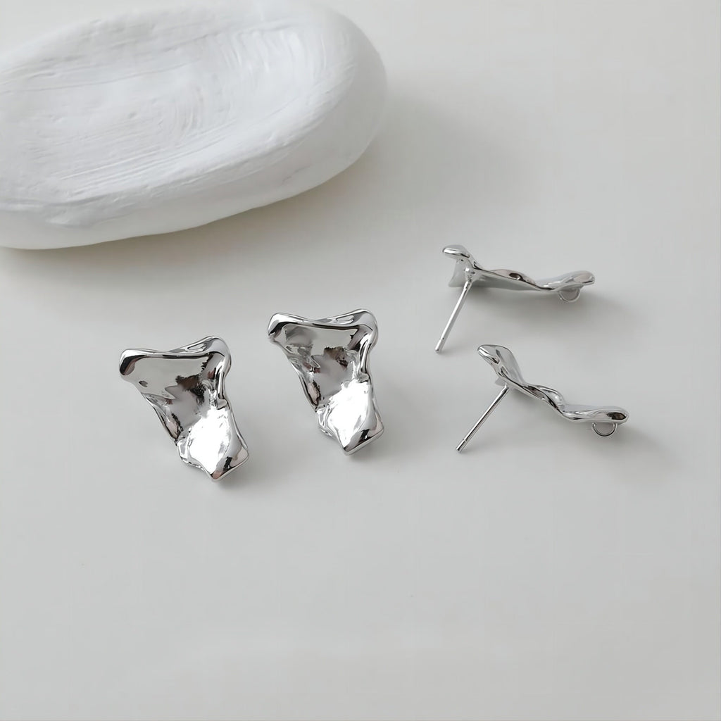 قرط أذن مطروق غير منتظم، ذهب/فضة عيار 14 قيراط، أقراط فضة S925 خالية من النيكل، قرط أذن على شكل عقدة مع حلقة GE027