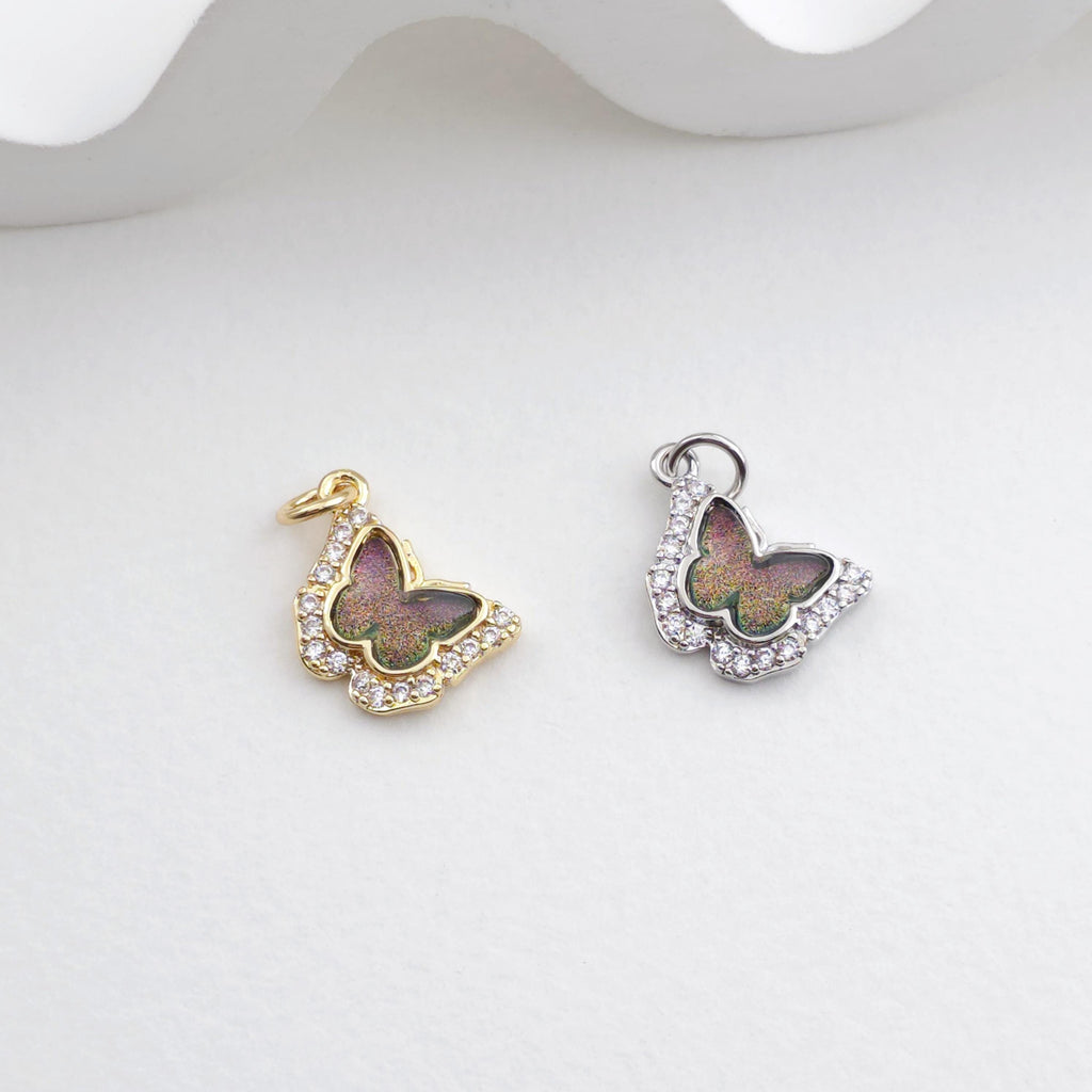Crystal Butterfly Charms, CZ Pave Charm, 18K Gold/Silver Plated Butterfly Pendant, Jewelry Findings S1297