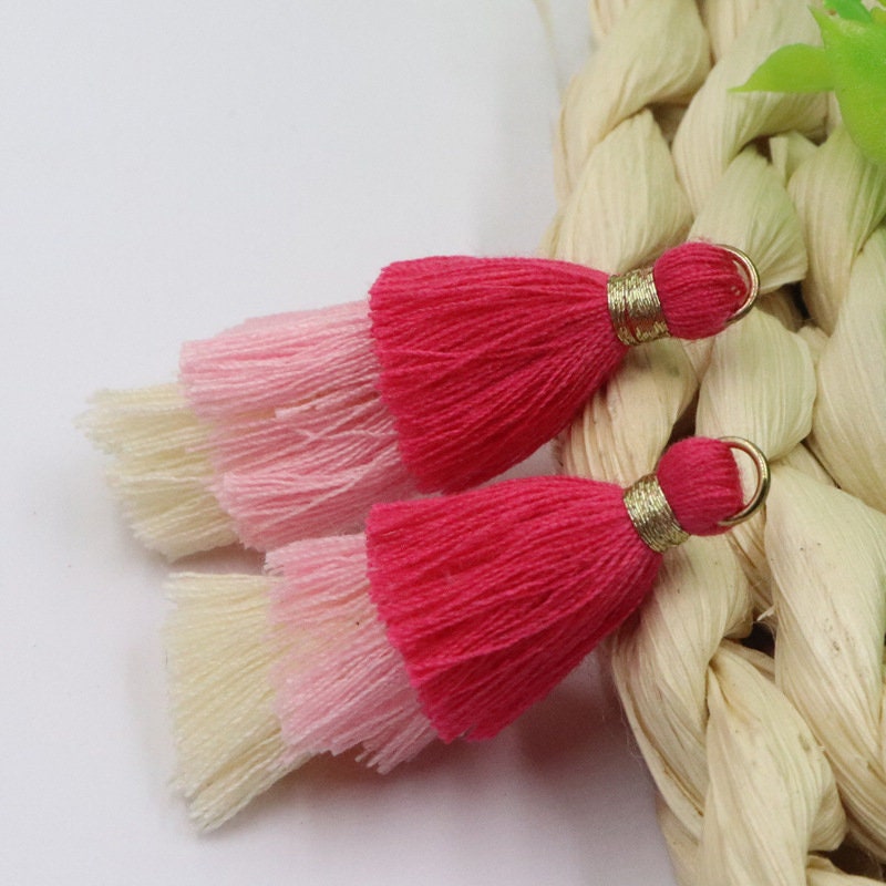 10pcs- Triple Tiered Tassels, Cotton Tassels, Colorful Tassel with gold Jump Ring, 34mm, For Earring Making, Bracelet Making Pendant XXX04