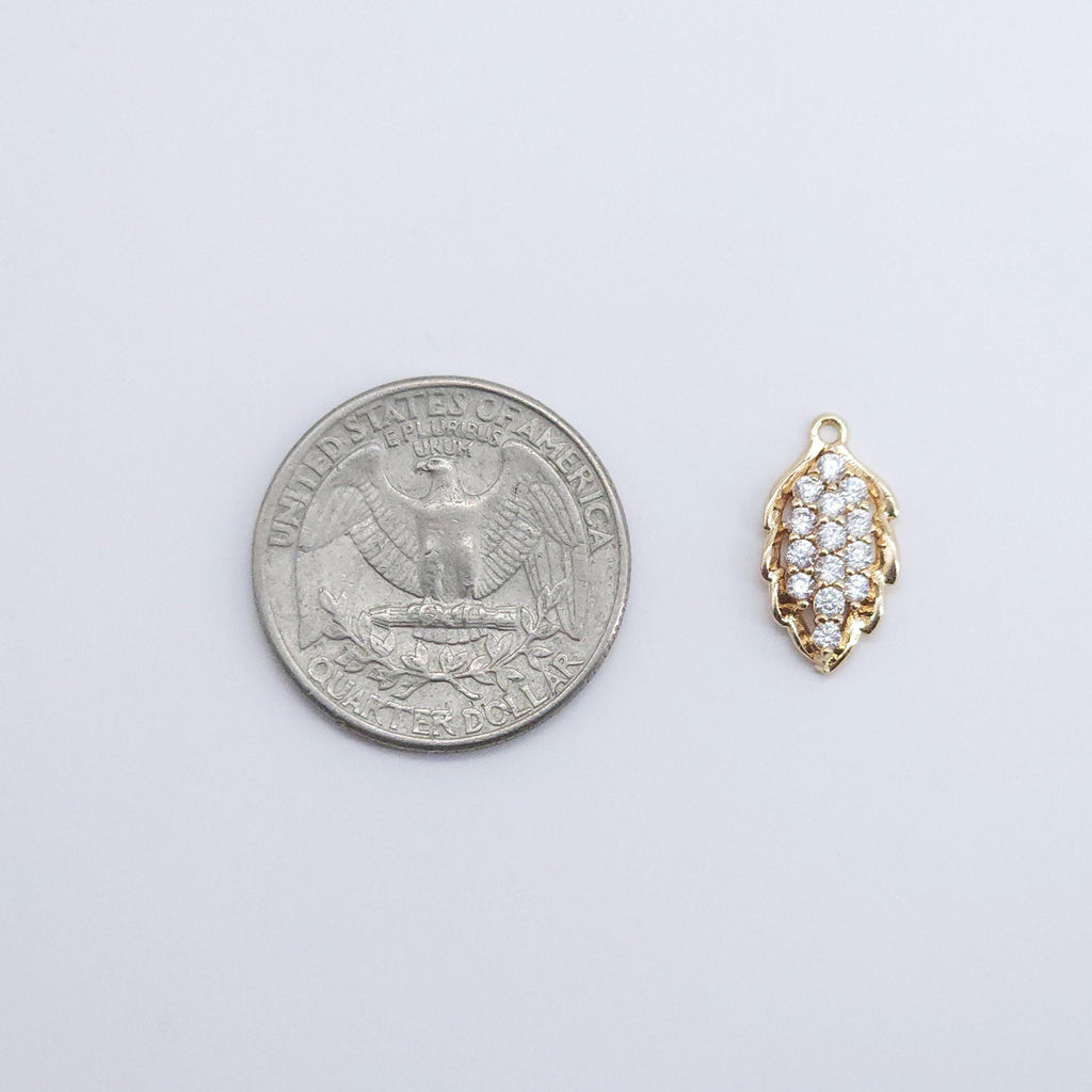 CZ Pave Leaf Charm, Cubic Zircon Crystal Leaf Pendant, CZ Earring Charms,  Real Gold Plated Brass Earring Charms, Jewelry Finding ZR009-F141