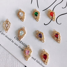 Cargar imagen en el visor de la galería, 4 piezas de dijes de conector de flor con bucles, conector bohemio, colgante de pavé cúbico, fabricación de pulseras y collares, accesorio de joyería chapado en oro MY033-F037