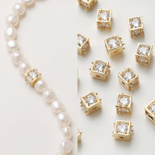 Load image into Gallery viewer, Square Cube Beads, 18K Gold Plated Beads, CZ Pave Bracelet Beads, Square Spacer Beads, Jewelry Finding JG025