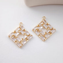 Load image into Gallery viewer, CZ Pave Rhombic Charm, Cubic Pendant, Real Gold Plated Brass Earring Charms, Jewelry Findings D0059
