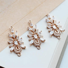 Load image into Gallery viewer, 5pcs Flower Connector Charm, Cubic Zircon Crystal Flower Pendant, Real Gold Plated Brass Earring Charms, Jewelry Findings JY049-F177