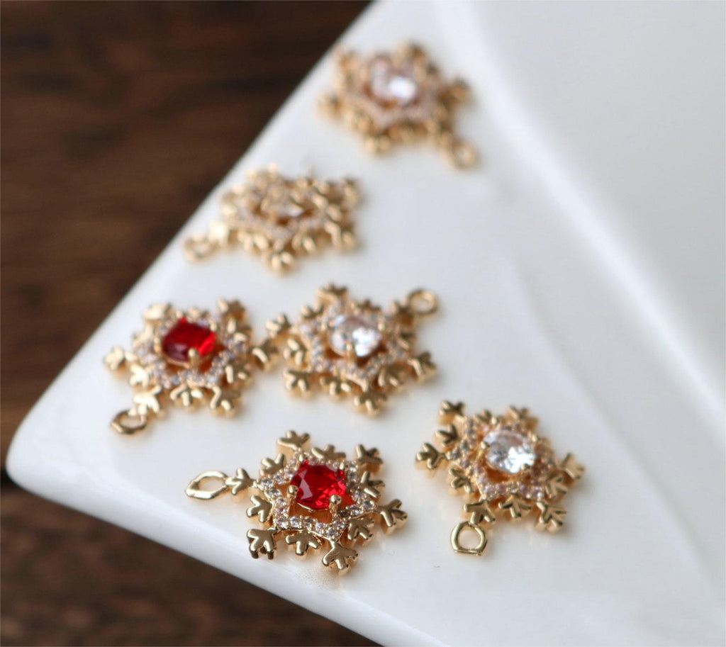 Snowflake Charm, Cubic Zircon Crystal Snowflake Pendant, CZ Earring Charms,  Gold Plated Brass Earring Charms, Jewelry Findings HL003-F166