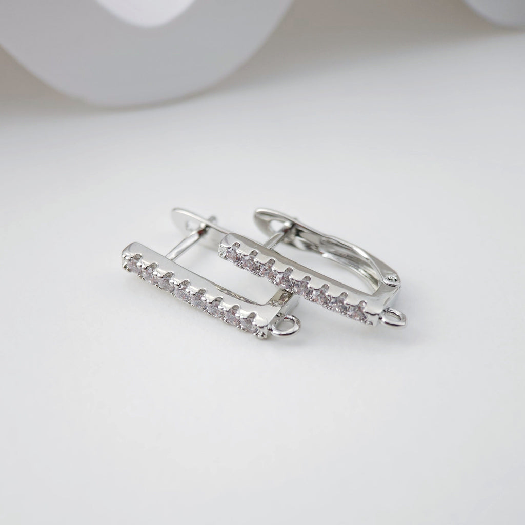 CZ Pave English lock with loop, Gold/Rhodium Plated Earring hoop, Hypoallergenic & Nickel-Free，DIY Handmade Earring Findings Supplies D0088