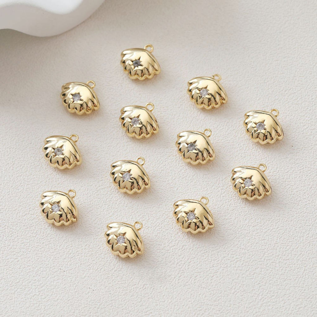 Dijes de estrella, luna, concha, triángulos, colgante de pavé cúbico de cristal, chapado en oro de 14 quilates, fabricación de collares, accesorios de joyería GZ407