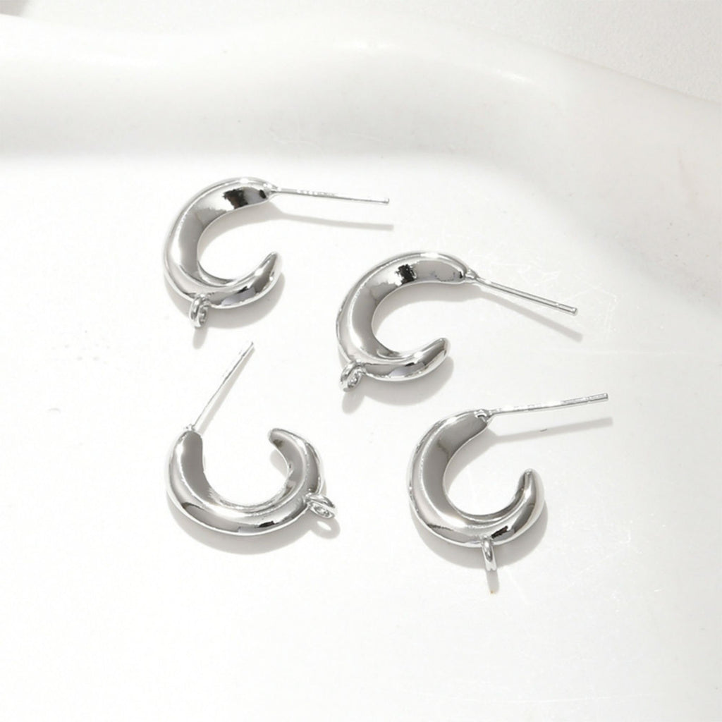 C Shape Earrings Post With Loop, S925 Silver Ear Pin Nickel Free Earrings, Ear Stud Loop, Hypoallergenic Earring Findings LL137-D0480