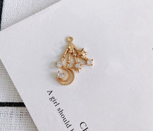 Load image into Gallery viewer, CZ Pave Moon⋆ Charm, Cubic Zircon Crystal Pendant, CZ Earring Charms,  Gold Plated Brass Earring Charms, Jewelry Findings STG043-F180