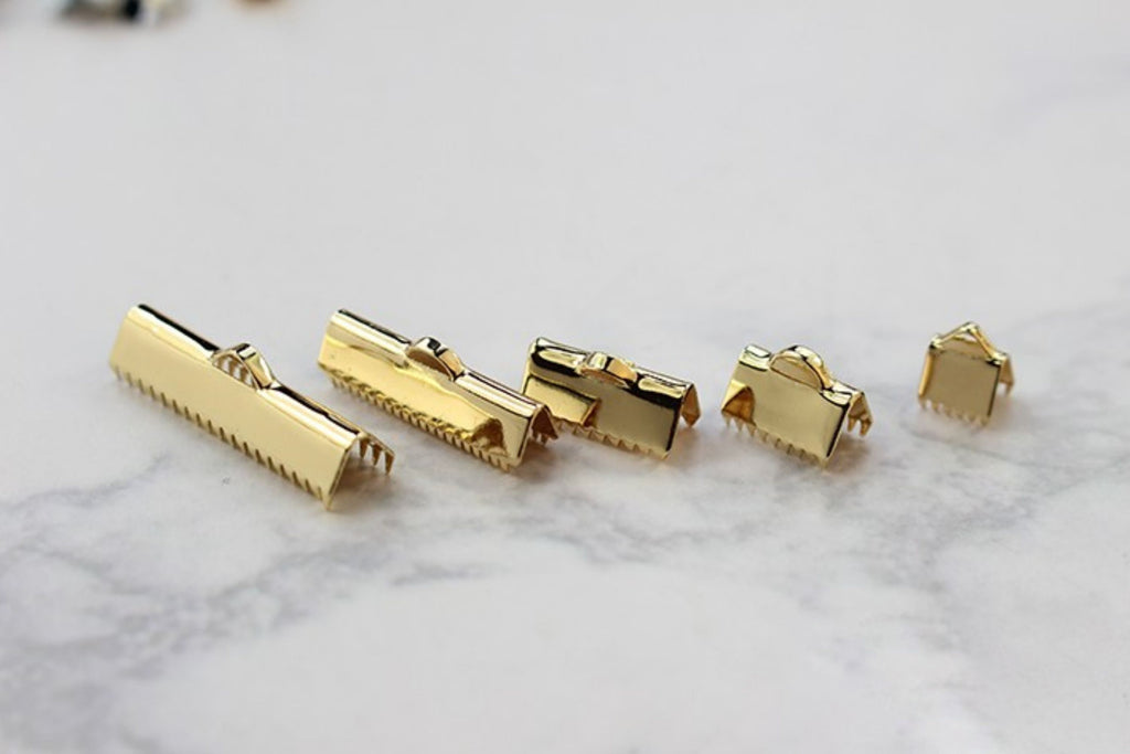 10pcs Ribbon Crimp End Caps, Ribbon Pinch Clasp 14K Gold Plated, 6mm,10mm,13mm,20mm,25mm, Jewellery Making Findings ZZ064